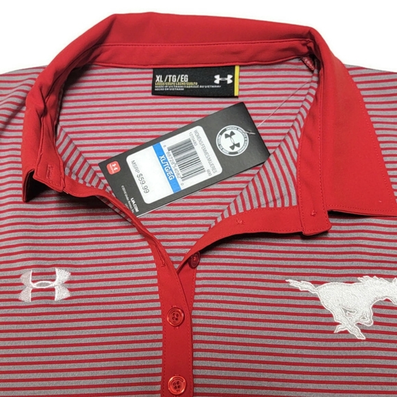 UNDER ARMOUR Polo Clubhouse Golf Striped Red/Gray Loose Top 1270480-600 - Picture 3 of 6